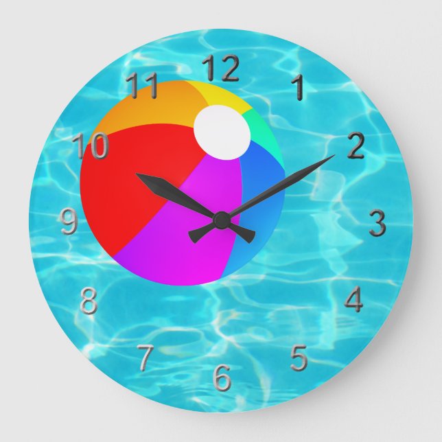 Swimming Pool Beach Ball. Large Clock (Front)