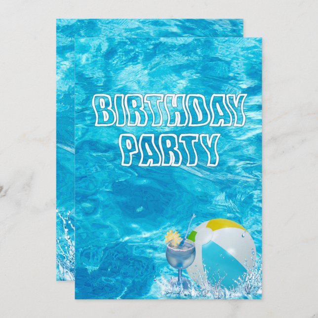 Swimming Pool Birthday Party Invite (Front/Back)