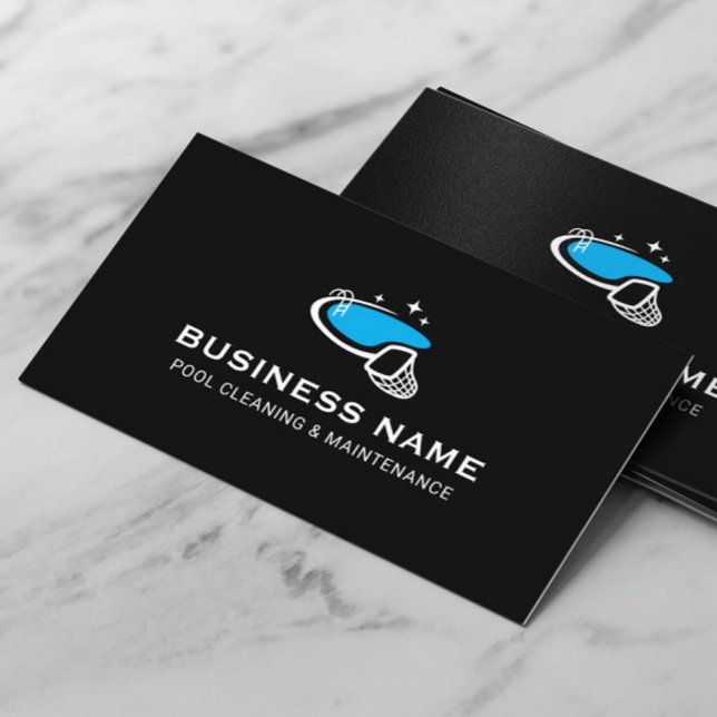 Swimming Pool Cleaning & Repair Service Black Business Card (Creator Uploaded)
