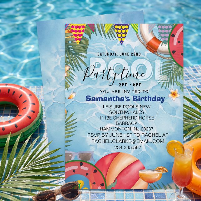 Swimming pool cool birthday party  Invitation (Creator Uploaded)