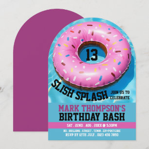 Swimming Pool Doughnut, Pool Party Birthday Invitation