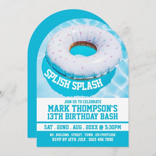 Swimming Pool Doughnut, Pool Party Birthday  Invitation (Front/Back)