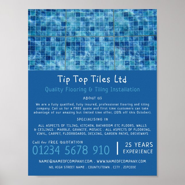 Swimming Pool, Floorer, Tile Installer Advertising Poster (Front)