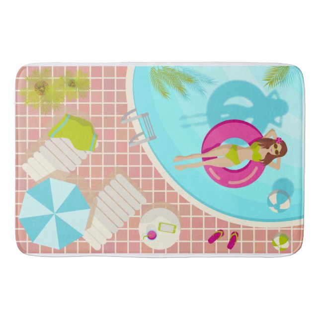 Swimming pool girl in bikini summer beach  bath mat (Front)
