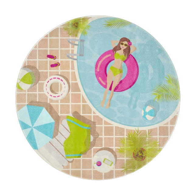 Swimming pool girl in bikini summer beach cutting board (Front)
