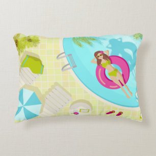Swimming pool girl in bikini summer beach decorative cushion