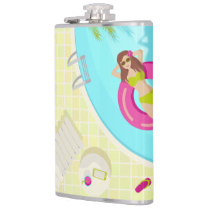 Swimming pool girl in bikini summer beach  hip flask