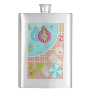 Swimming pool girl in bikini summer beach  hip flask