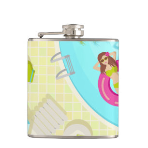 Swimming pool girl in bikini summer beach hip flask