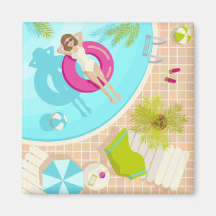 Swimming pool girl in bikini summer beach  magnet