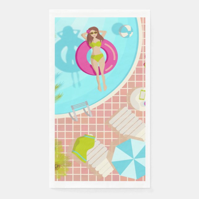 Swimming pool girl in bikini summer beach napkin (Front)
