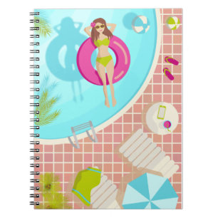 Swimming pool girl in bikini summer beach notebook