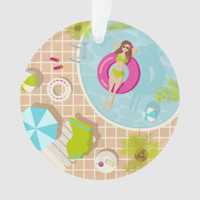Swimming pool girl in bikini summer beach  ornament (Front)