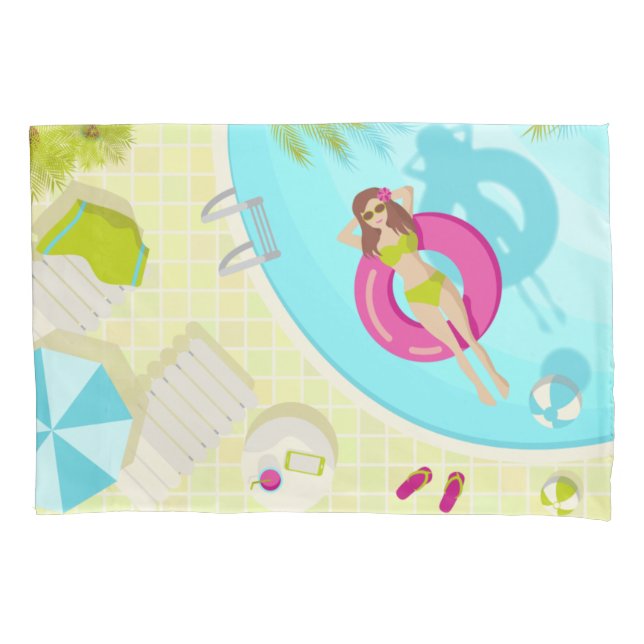 Swimming pool girl in bikini summer beach pillowcase (Front-Left)