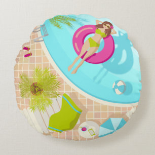 Swimming pool girl in bikini summer beach  round cushion
