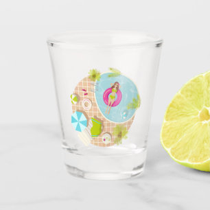 Swimming pool girl in bikini summer beach shot glass