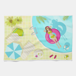 Swimming pool girl in bikini summer beach tea towel