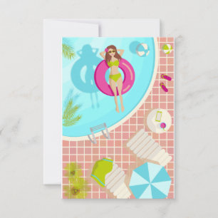 Swimming pool girl in bikini summer beach  thank you card