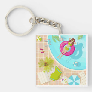 Swimming pool girl in bikini summer beach tote bag key ring