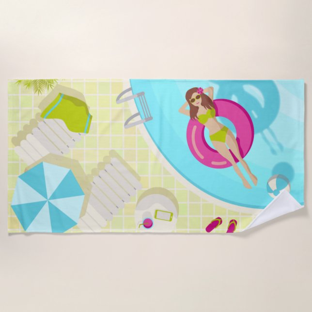 Swimming pool girl in bikini summer beach towel (Front)