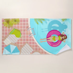 Swimming pool girl in bikini summer beach towel