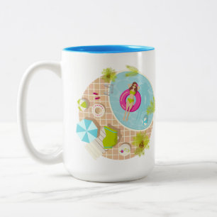 Swimming pool girl in bikini summer beach Two-Tone Coffee Mug