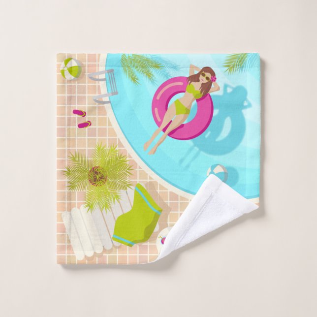 Swimming pool girl in bikini summer beach  wash cloth (Wash Cloth)