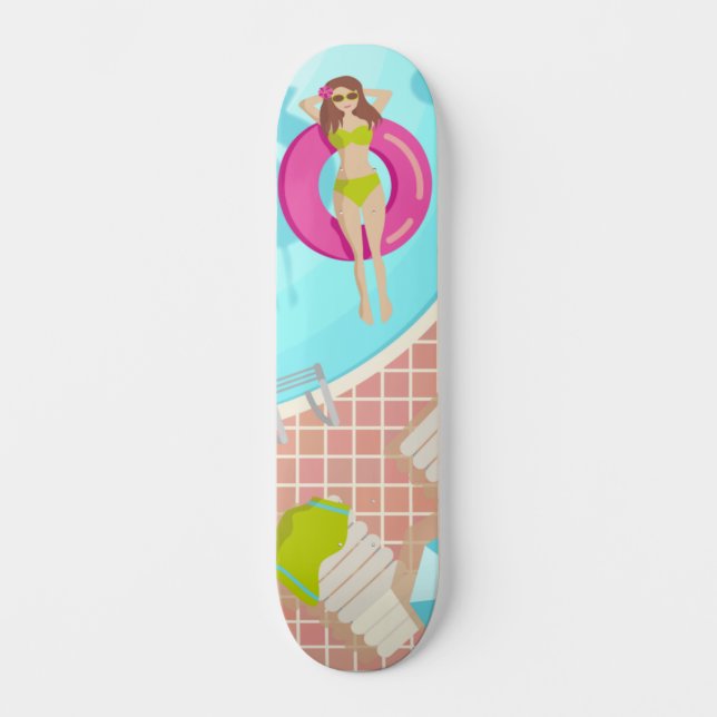 Swimming pool girl in bikini summer skateboard (Front)