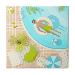 Swimming pool guy on tropical summer beach vacay ceramic tile
