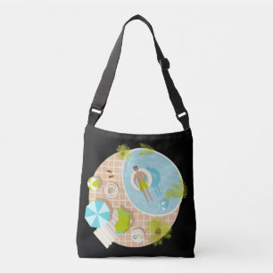 Swimming pool guy on tropical summer beach vacay crossbody bag