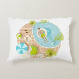 Swimming pool guy on tropical summer beach vacay decorative cushion