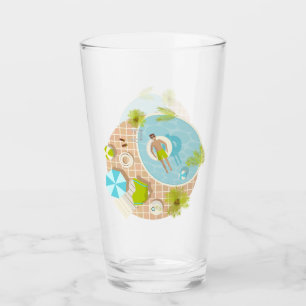 Swimming pool guy on tropical summer beach vacay glass
