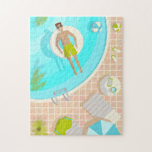 Swimming pool guy on tropical summer beach vacay jigsaw puzzle