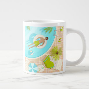 Swimming pool guy on tropical summer beach vacay large coffee mug