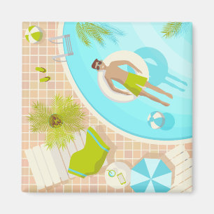 Swimming pool guy on tropical summer beach vacay magnet