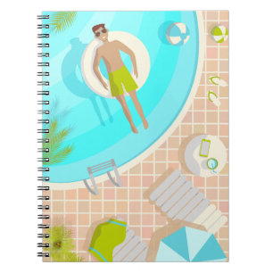 Swimming pool guy on tropical summer beach vacay notebook