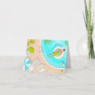 Swimming pool guy on tropical summer beach vacay thank you card