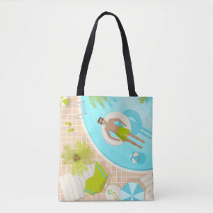 Swimming pool guy on tropical summer beach vacay tote bag