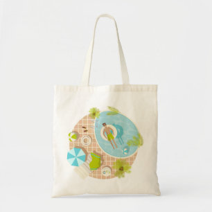 Swimming pool guy on tropical summer beach vacay tote bag