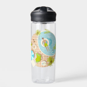 Swimming pool guy on tropical summer beach vacay water bottle