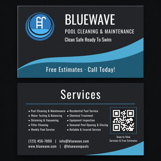 Swimming Pool Maintenance QR Code Professional  Business Card (Creator Uploaded)