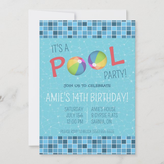 Swimming Pool Party Birthday Party Invitation (Front)