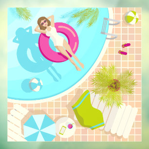 Swimming pool party girl in bikini summer beach
