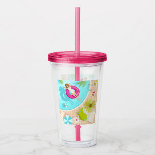 Swimming pool party girl in bikini summer beach  acrylic tumbler
