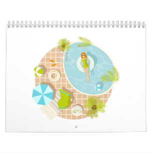Swimming pool party girl in bikini summer beach  calendar