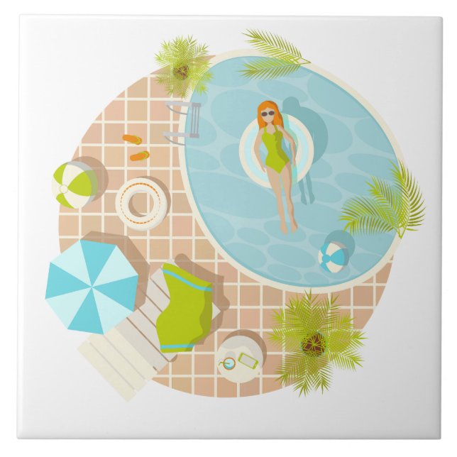 Swimming pool party girl in bikini summer beach  ceramic tile (Front)