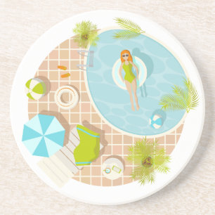 Swimming pool party girl in bikini summer beach coaster