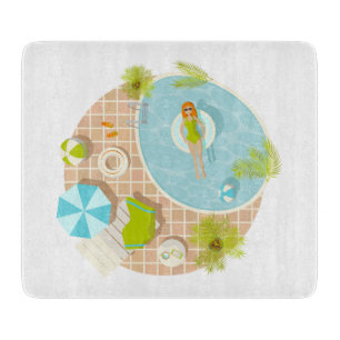 Swimming pool party girl in bikini summer beach  cutting board
