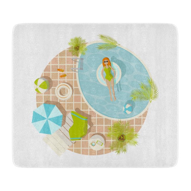 Swimming pool party girl in bikini summer beach  cutting board (Front)