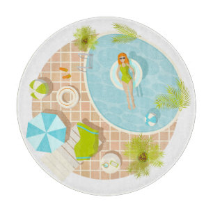 Swimming pool party girl in bikini summer beach  cutting board